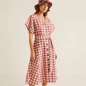 mango red gingham dress NWT Mango Checkered Off Shoulder Dress